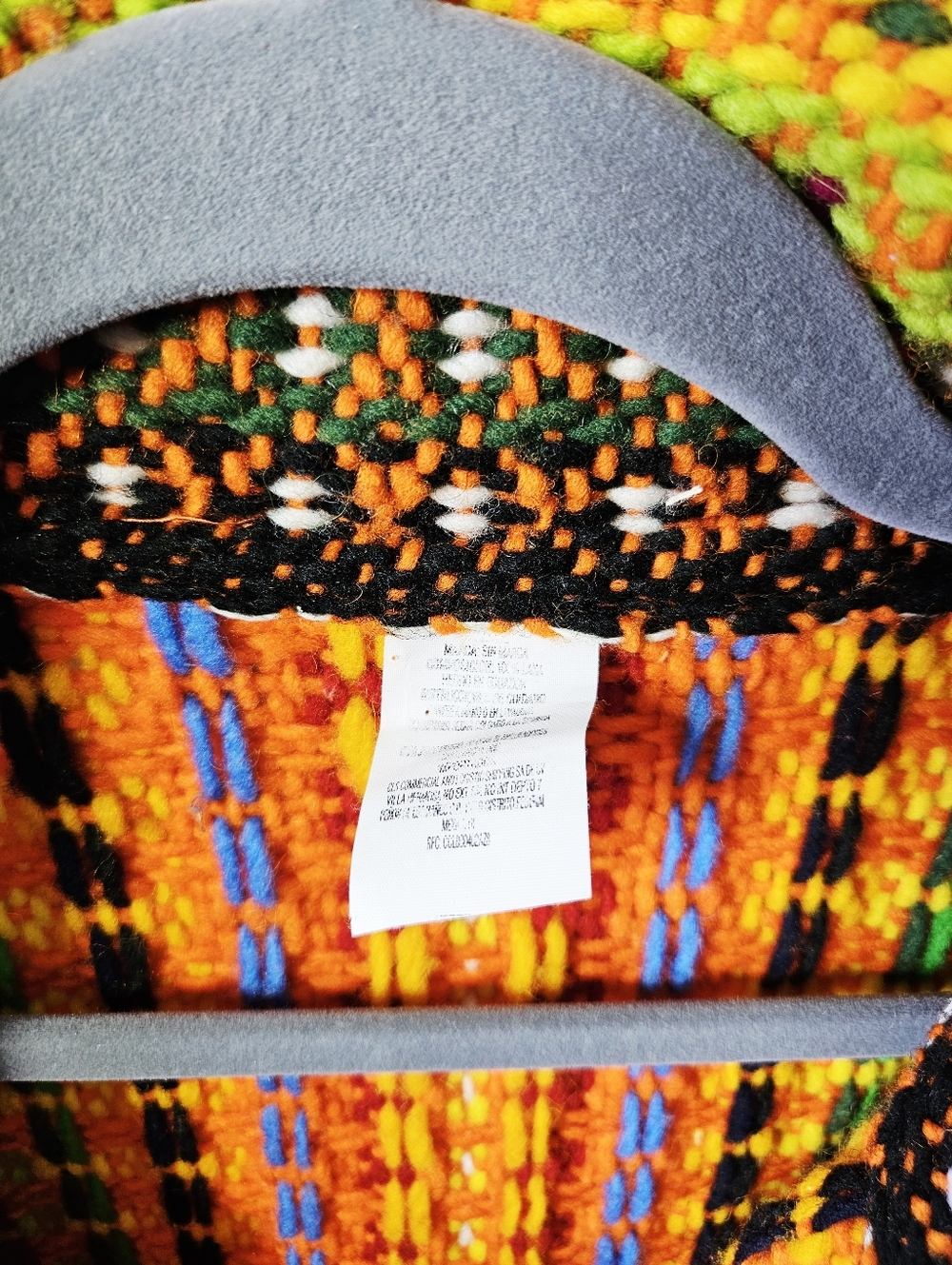 Handmade Colorful Knit Jacket Size XL Full Zip Cardigan Sweater 100% Wool Woven - Picture 3 of 3